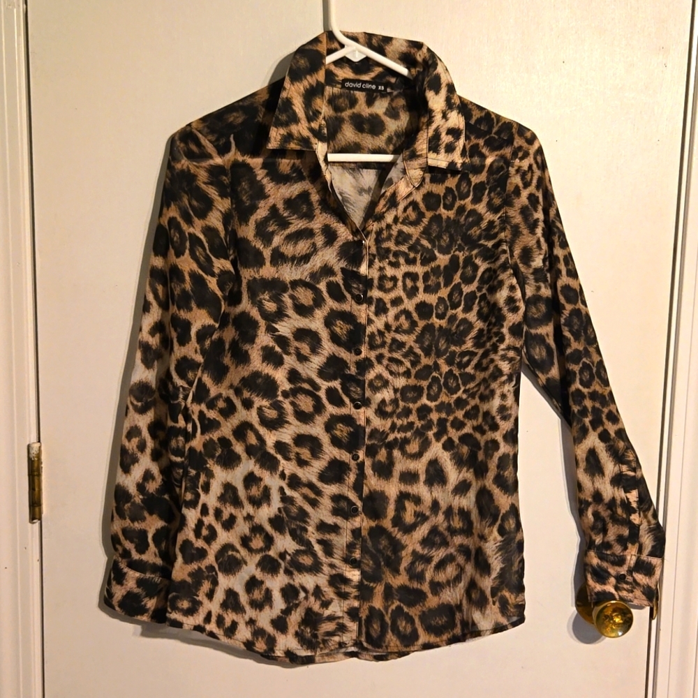 David Cline women's XS sheer lightweight long sleeve snap-down blouse